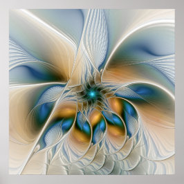 Poster Arte fractal de fantasia abstrata azulada