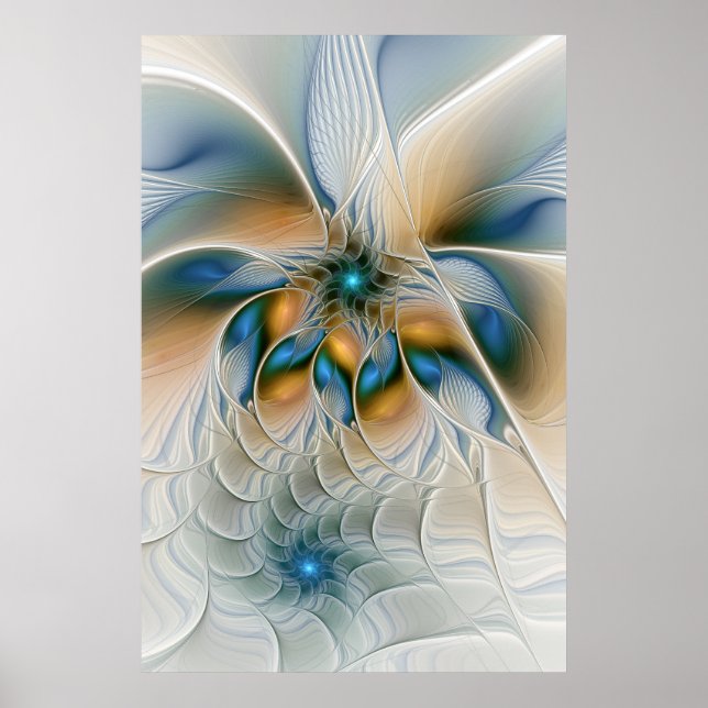 Poster Arte fractal de fantasia abstrata com azul (Frente)