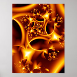 Poster Arte Fractal de Fogo Líquido Âmbar e Dourado Brilh