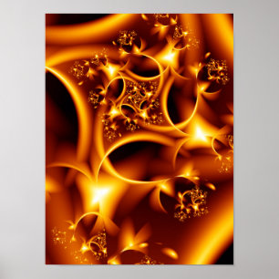 Poster Arte Fractal de Fogo Líquido Âmbar e Dourado Brilh