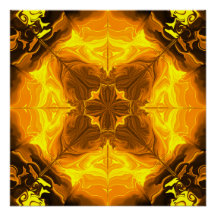 Arte Fractal de Kaleidoscópio Chama Dourada