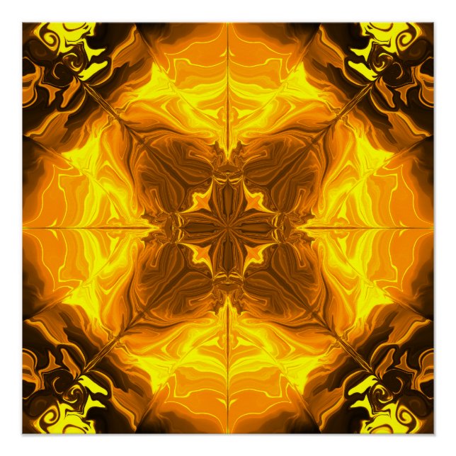 Póster Arte Fractal de Kaleidoscópio Chama Dourada (Frente)