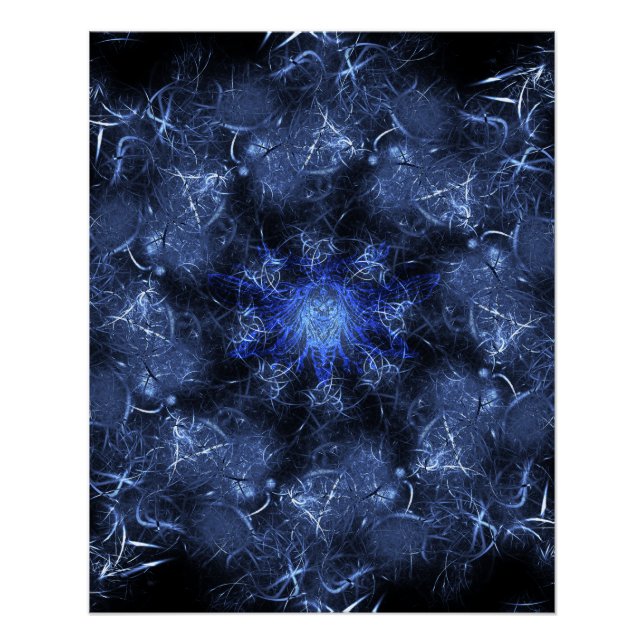 Póster Arte Fractal de Plasma Azul Elétrico (Frente)