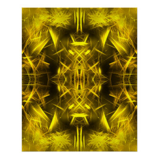 Póster Arte Fractal de Plasma Elétrico Dourado