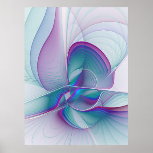 Poster Arte Fractal de Turquesa Azul Cor-de-Rosa Moderna