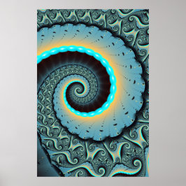 Poster Arte Fractal Espiral Azul Turquesa Laranja Abstrat