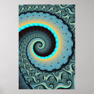 Poster Arte Fractal Espiral Azul Turquesa Laranja Abstrat
