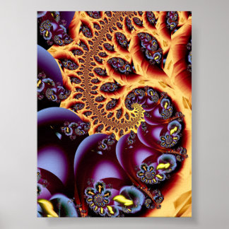 Poster Arte Fractal Espiral Psicodélico de Outono Dourado