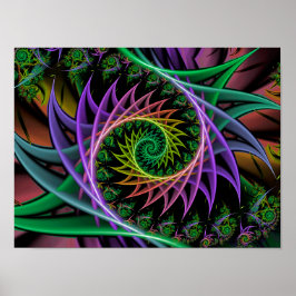 Poster Arte Fractal Floral Abstrata Espiral Vórtice Espin