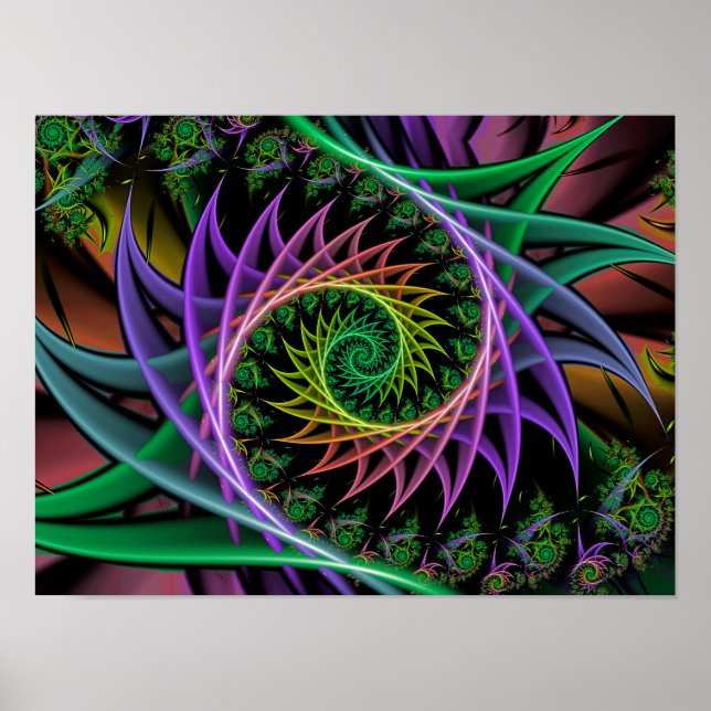 Poster Arte Fractal Floral Abstrata Espiral Vórtice Espin (Frente)