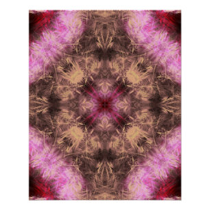 Póster Arte Fractal Kaleidoscópio Energia Dourado Rosa