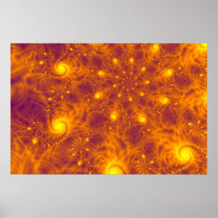 POSTER ARTE FRACTAL LARANJA DORADO – ESPIRAL PSICODÉLICO
