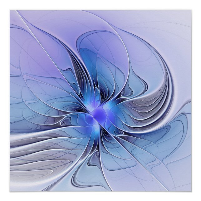 Póster Arte fractal moderna abstrata azul lavanda (Frente)