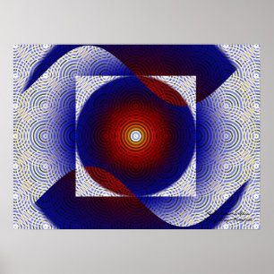 Poster Arte Fractal Vermelha, Branca e Azul