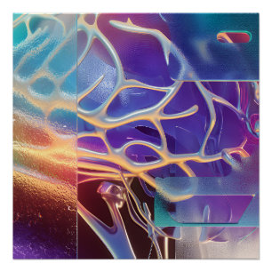Póster Arte Futurista Abstrata Neural Cromo Iridescente