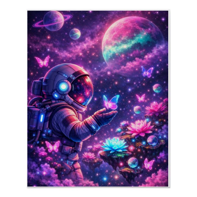 Póster Arte Galáxia Borboleta Espaço Neon (Frente)
