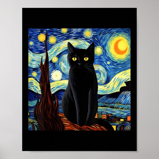Poster Arte Gato Preto Engraçado Pintura Artista Van Gogh (Frente)