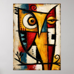 Poster Arte Geométrica Abstrata Bold Coruja Cubista Primi