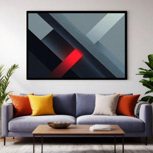 Poster Arte Geométrica Abstrata Vermelha Reluzente