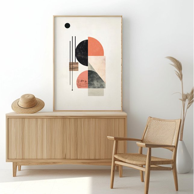 Poster Arte Geométrica abstrato com Texturas Naturais (It merges dynamic geometric elements with natural textures, creating a fusion of modern abstraction )