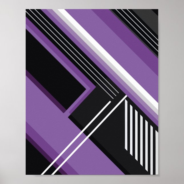 Poster Arte Geométrica com Formas Roxas, Pretas e Brancas (Frente)