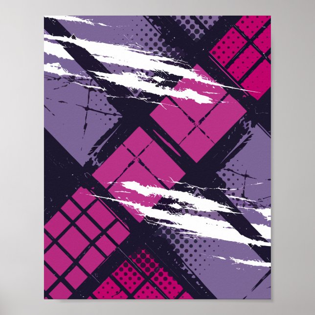 Poster Arte Geométrica com Tons Magenta e Roxos (Frente)