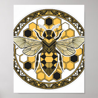 Poster Arte Geométrica de Abelha Melífera Favo de Mel Art