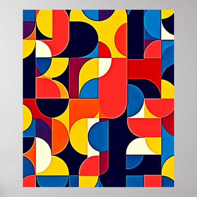 Poster Arte Geométrica de Bloco de Cor Retro (Frente)