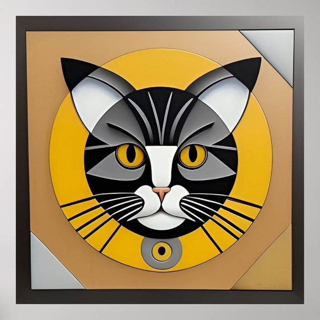 Poster Arte Geométrica de Gato (Frente)