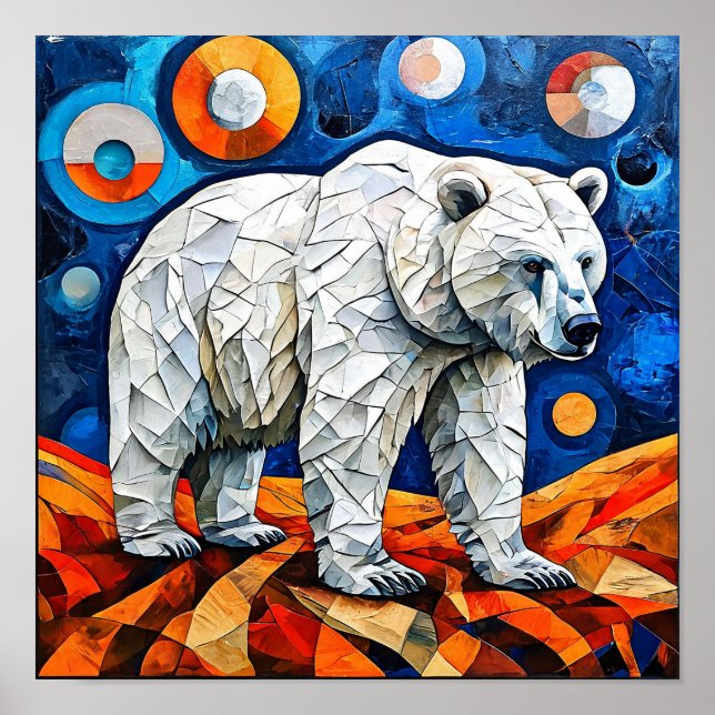 Poster Arte Geométrica de Parede de Urso Polar Animal (Frente)