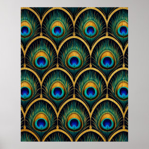 Poster Arte Geométrica de Pena de Pavão Art Déco