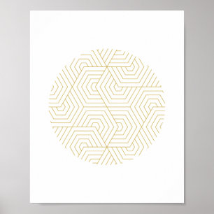 Póster Arte Geométrica do Círculo Hexágono Dourado e Bran