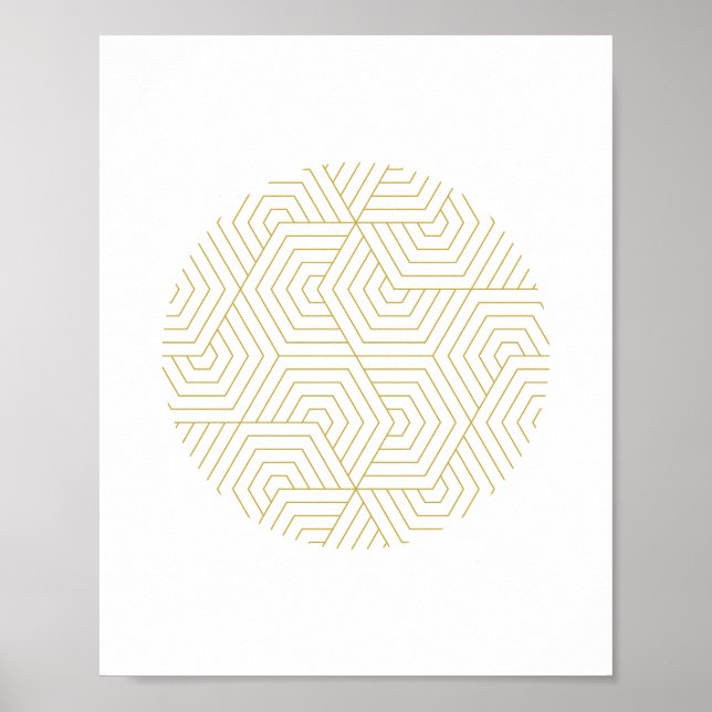 Póster Arte Geométrica do Círculo Hexágono Dourado e Bran (Frente)