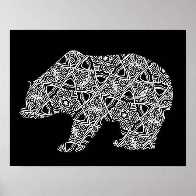 Poster Arte Geométrica do Urso Branco Negro (Frente)