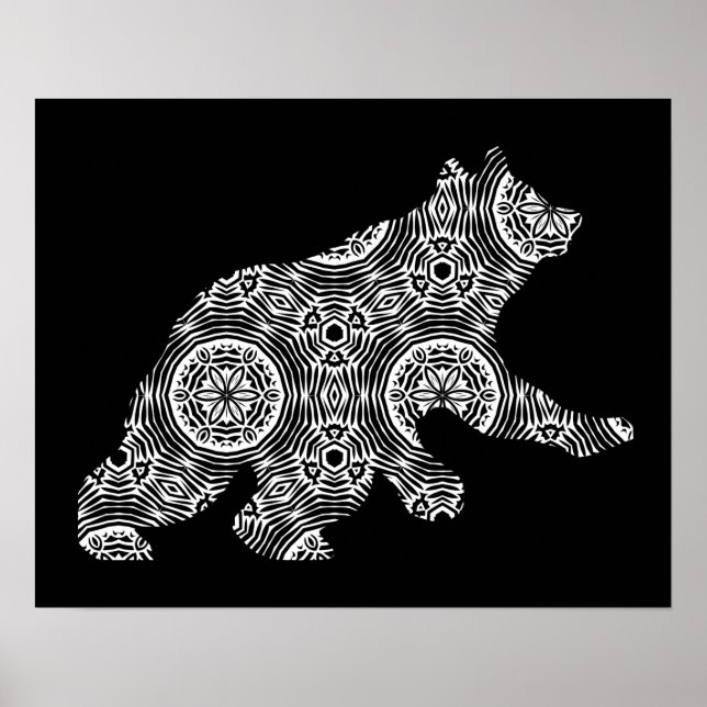 Poster Arte Geométrica do Urso Branco Negro (Frente)