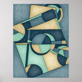 Poster Arte Geométrica Dourada Teal Textuturada