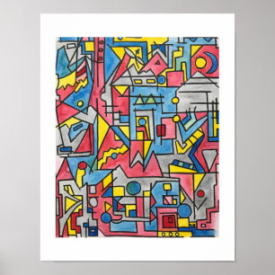 Poster Arte geométrica em aquarela Bauhaus moderna da pai