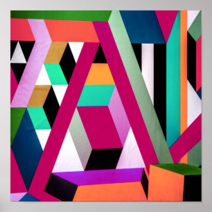 Poster Arte Geométrica em Bloco Colorida Tendência