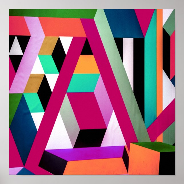Poster Arte Geométrica em Bloco Colorida Tendência (Frente)