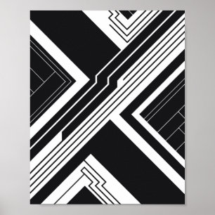 Poster Arte Geométrica Futurística em Preto e Branco