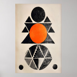 Poster Arte Geométrica Indiana em Parede - Formas Laranja