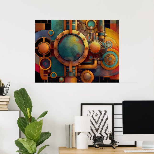 Poster Arte Geométrica Industrial Steampunk (Escritório em casa)