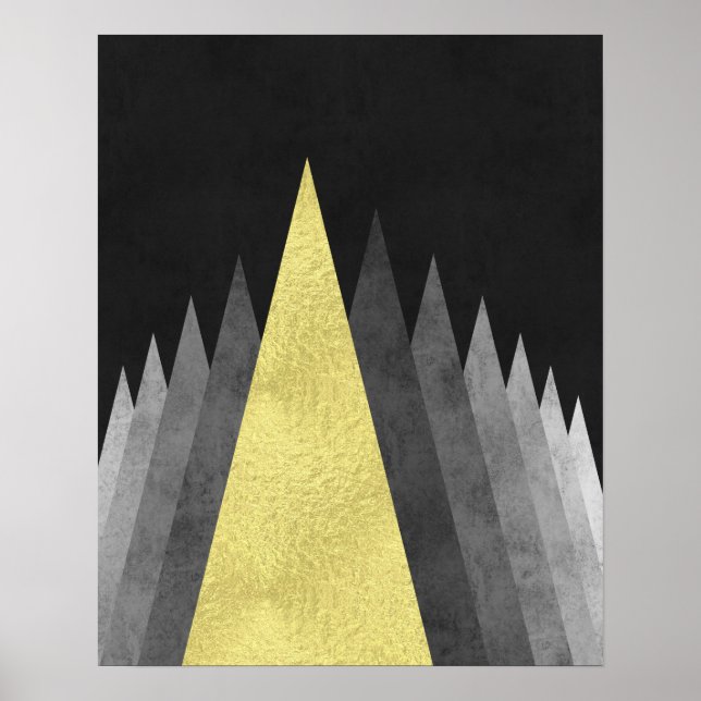 Poster Arte geométrica mínima Dourada e negra moderna (Frente)