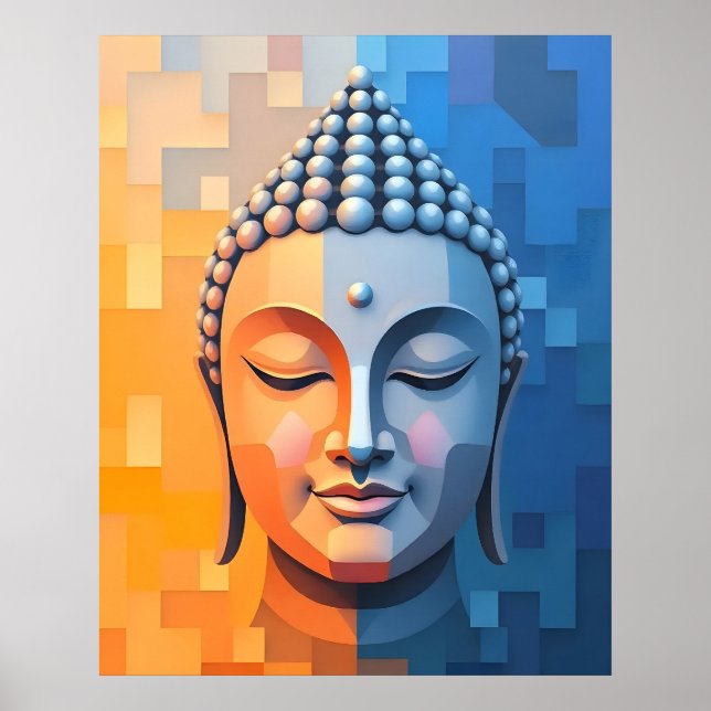 Poster Arte Geométrica Moderna | Meditando Buda (Frente)