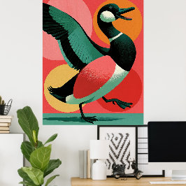 Poster Arte Geométrica Pato Modernista de Meados do Sécul