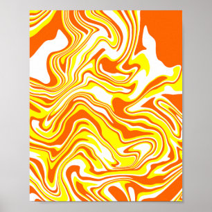 Poster Arte giratória vibrante em laranja, branco e amare