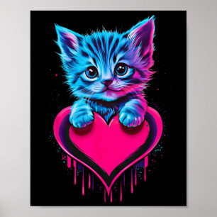Poster Arte Glitch Luz Negra Divertida Gato Fofinho Filho