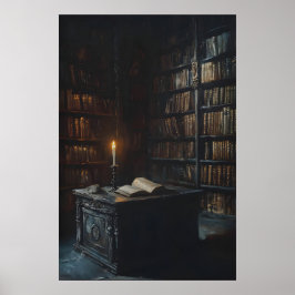 Poster Arte Gótica de Biblioteca à Luz de Velas, Dark Aca
