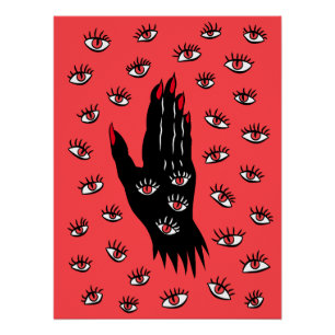 Póster Arte Gótica do Halloween - Olhos Negra Mão Estranh