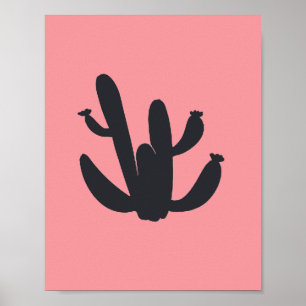 Poster Arte Gráfica de Cacto Preto Pintura Planta Deserto